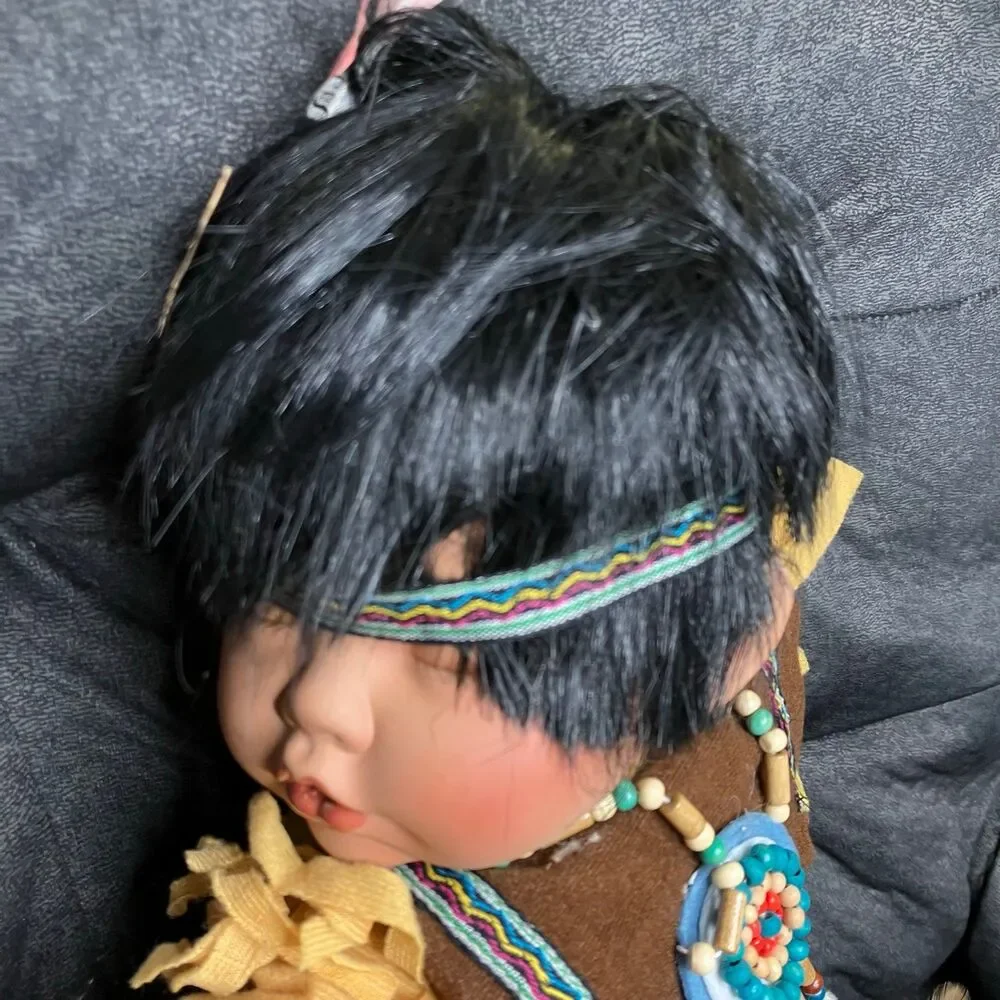 Swan Collection Sleeping Native American Baby Porcelain Doll 18”